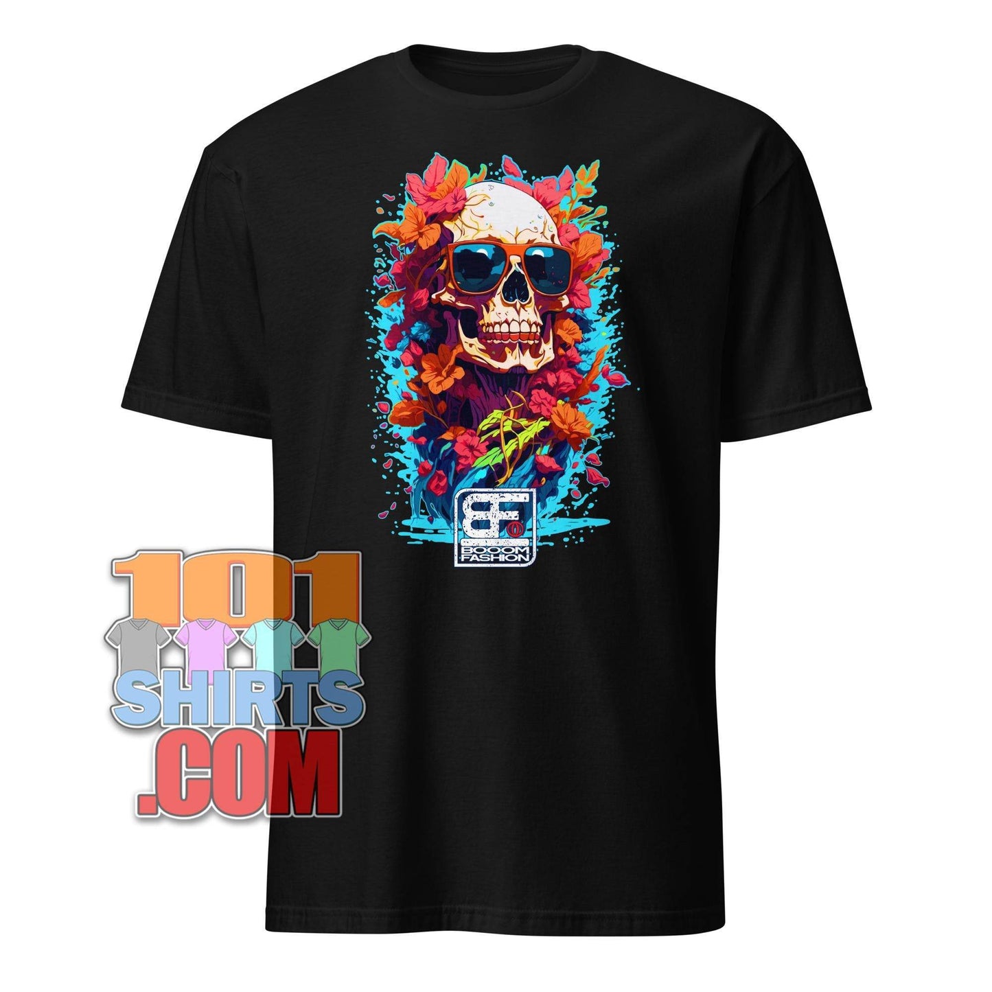 "BOOOM FASHION" Tropical Skull & Flowers T-Shirt | Edgy Summer & Festival Wear | Unique Gift for Goth & Boho Chic Fans