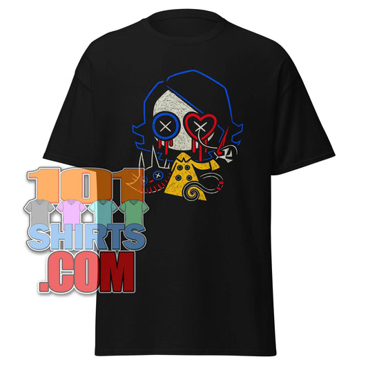 Button-Eyed Doll & Black Cat T-Shirt Spooky, Quirky, & Perfect for Gothic & Dark Fantasy Fans! Tee - 101SHIRTS