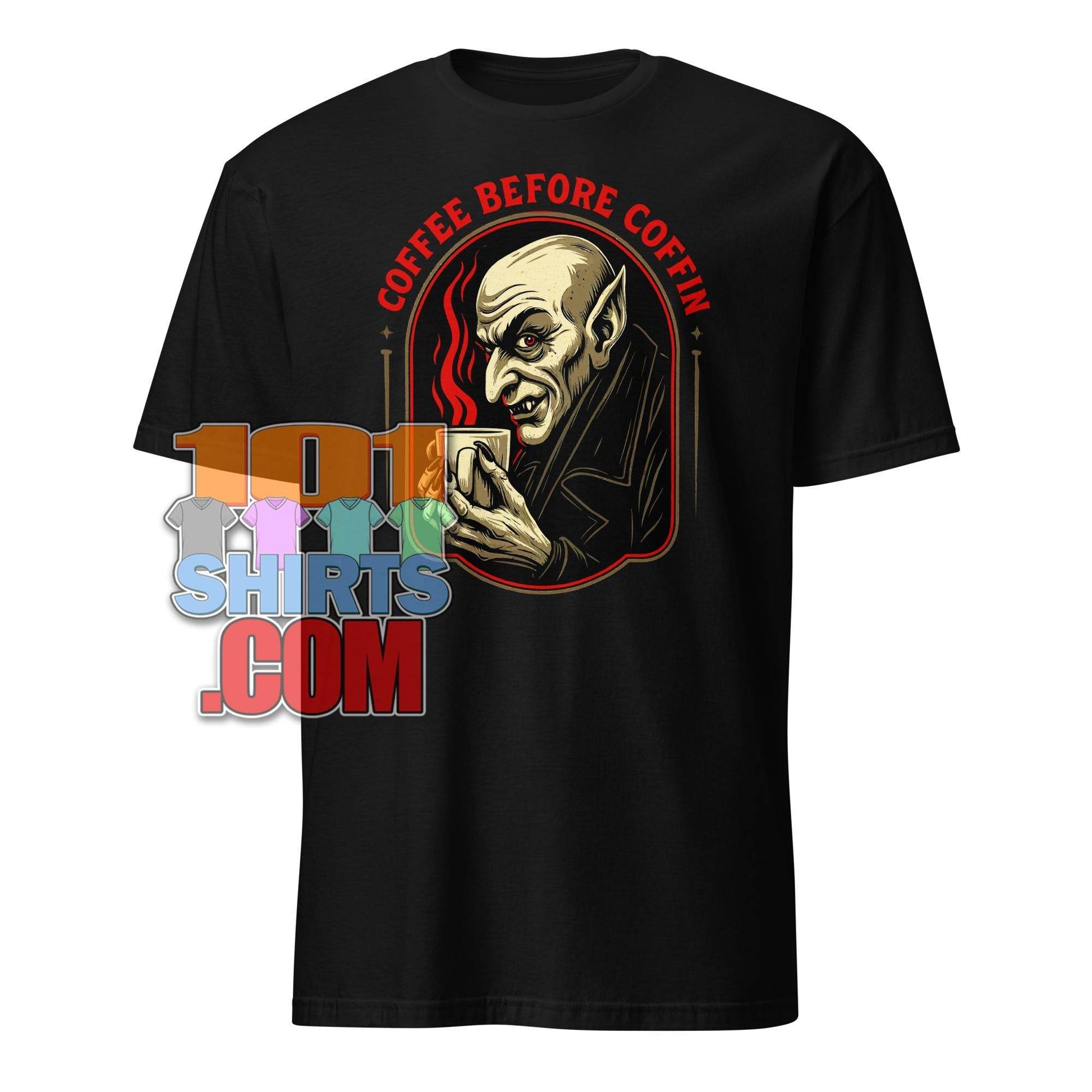 "Coffee Before Coffin" Funny Vampire & Coffee Lover T-Shirt - Gothic Humor Apparel Tee