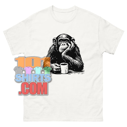 Coffee Chimp T-Shirt Pensive Primate Tee Morning Coffee Lover Gift