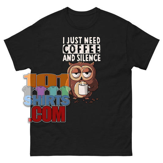 Coffee & Silence Owl T-Shirt | Funny Morning Person Tee | Introvert Gift - 101SHIRTS