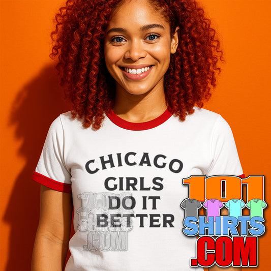 Cool Ringer Tee "Chicago Girls Do It Better" Slogan worn by Dominique Thorn as Riri Williams in Ironheart Marvel Disney TV Series 2025