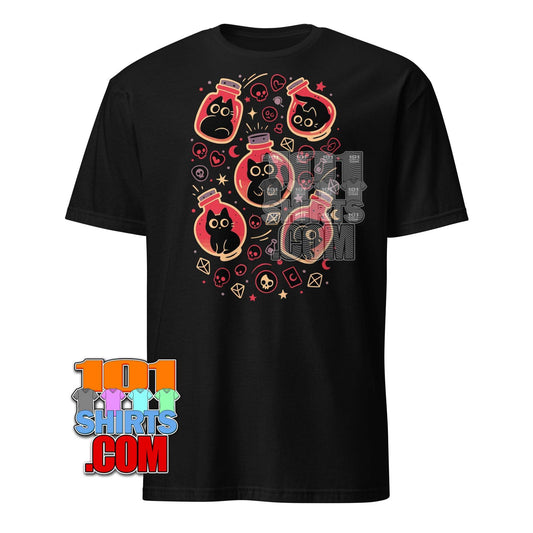 Cute Black Cats in Tiny Potion Bottles T-Shirt - Perfect for Witchy Cat Lovers & Halloween Gifts Funny Tee - 101SHIRTS