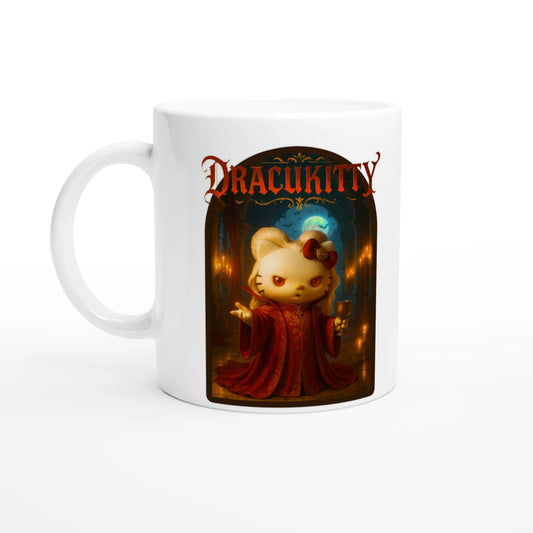 Dracukitty Mug - Hello Kitty Vampire, Gothic Cute, Unique Halloween & Horror Fan Gift, Coffee Cup
