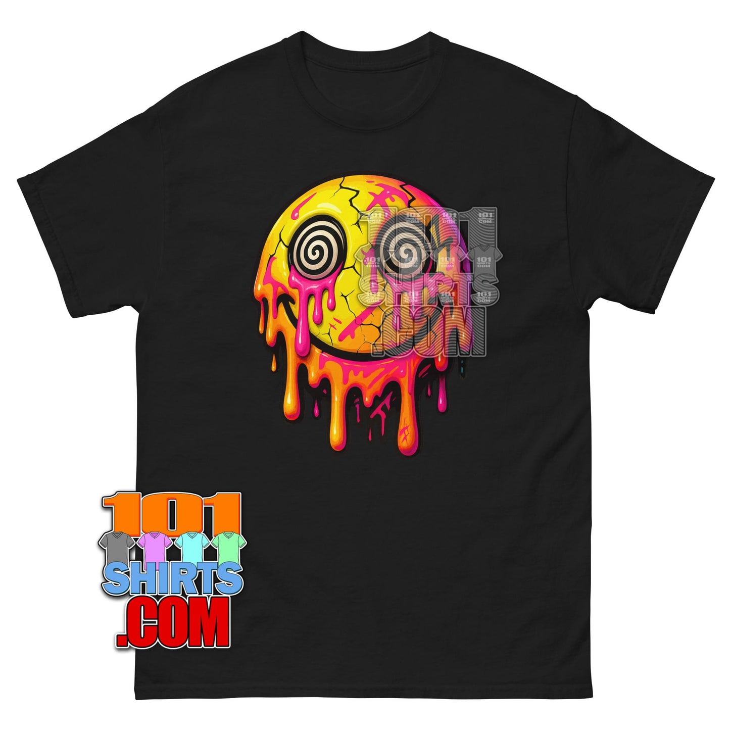 Drippy Hypnotic Smiley Face T-Shirt: Trippy, Edgy, & Unique Statement Piece!