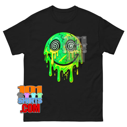 Drippy Hypnotic Smiley Face T-Shirt: Trippy, Edgy, & Unique Statement Piece!
