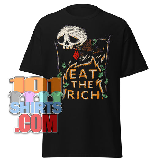 Eat the Rich Funny Skeletton Statement T-Shirt - For Rebels, Activists, & Social Commentary Lovers! Tee