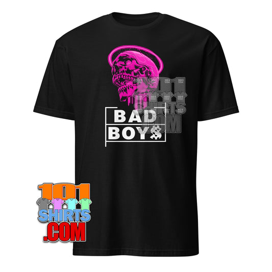 Electric Pink Skull BAD BOYS T-Shirt - Bold Urban Graphic Tee for Unique Style