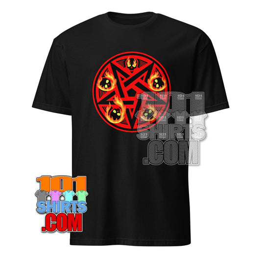 Flaming Pentagram Skulls T-Shirt: Bold, Edgy & Dark Occult Art Tee - Perfect Gift for Goth & Metal Fans! T-Shirt
