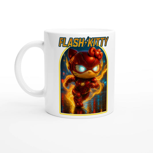 Flash Kitty Mug - Hello Kitty & The Flash Superhero Mashup, Cute DC Comics Fan Gift, Coffee Cup
