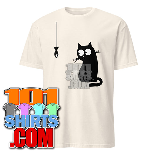Funny Black Cat Staring on Fish T-Shirt - Funny Abstract Cat Tee - Simple Cute Design