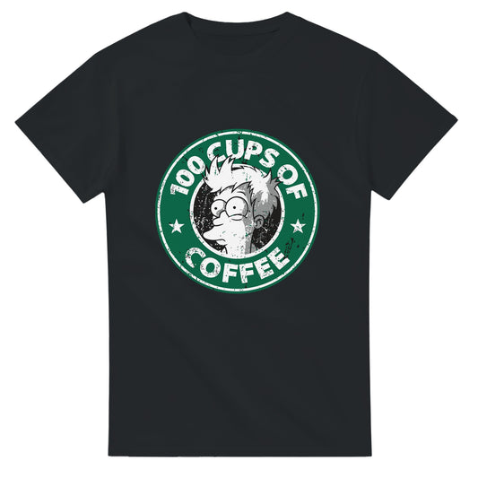 Futurama Philip J. Fry 100 Cups of Coffee T-Shirt | Funny Fan Tee | Caffeine Lover Gift