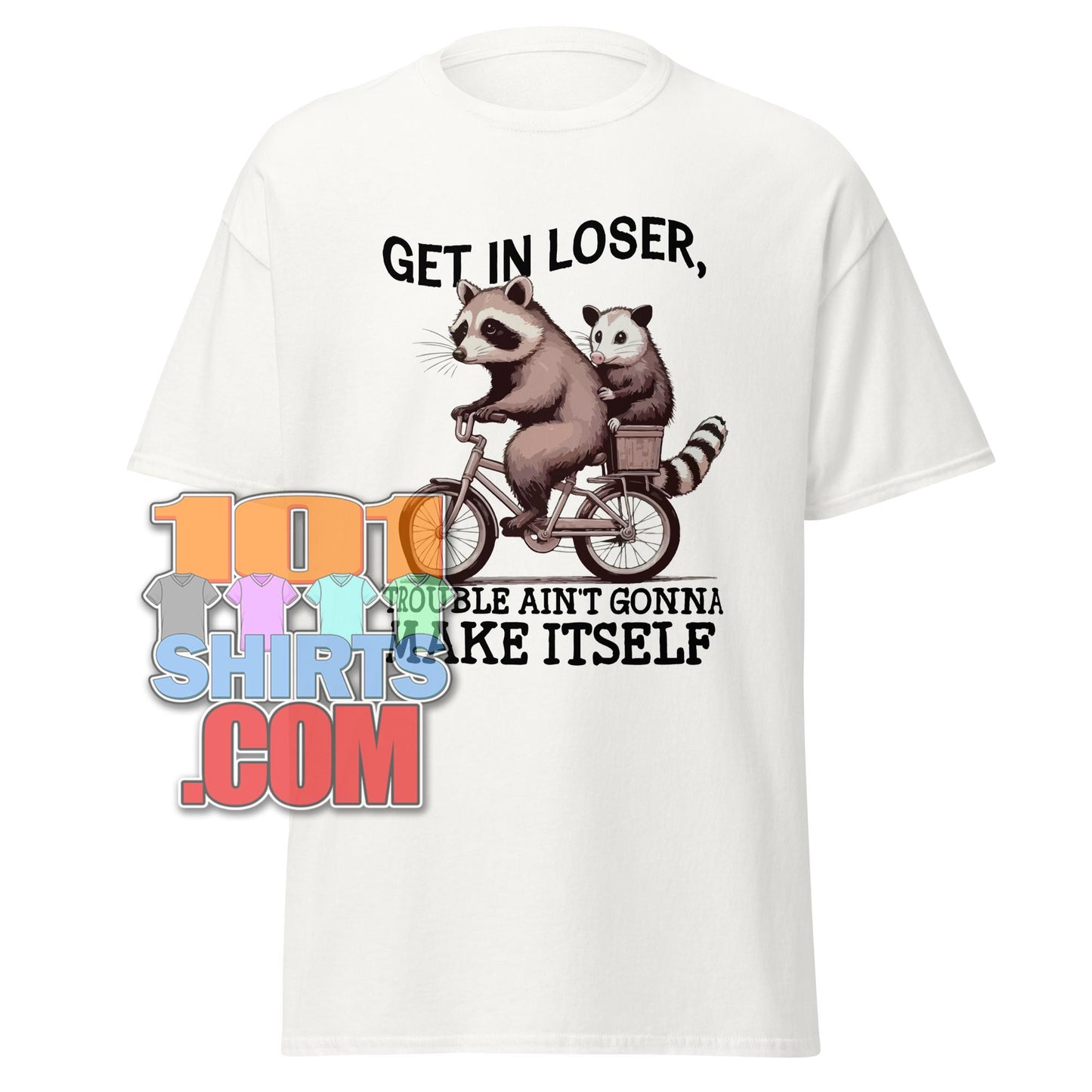 Get In Loser Raccoon Opossum T-Shirt: Funny Animal Bike Tee - Mischief Gift Tee