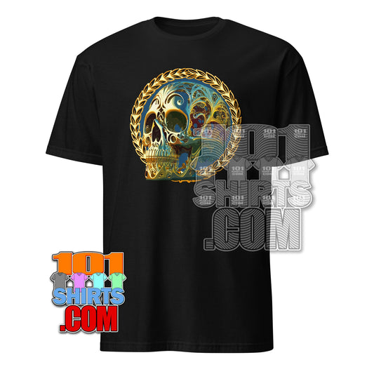 Golden Ornate Skull T-Shirt: Majestic, Intricate & Regal Art Tee - Unique Gift for Gothic, Fantasy & Edgy Style Fans! T-Shirt