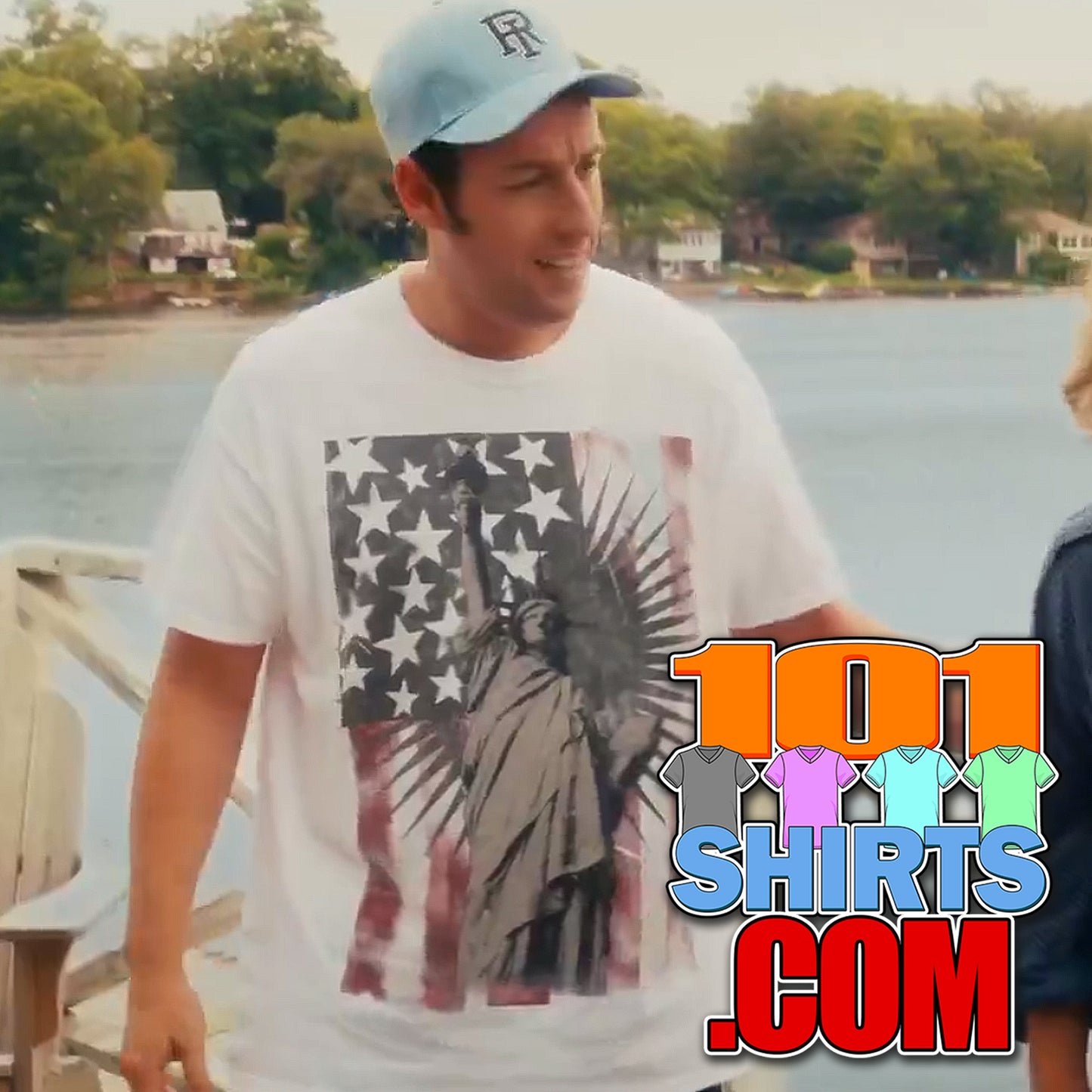 Grown Ups 2010 Movie Lenny Feder Sandler Statue of Liberty American Flag Tee.
