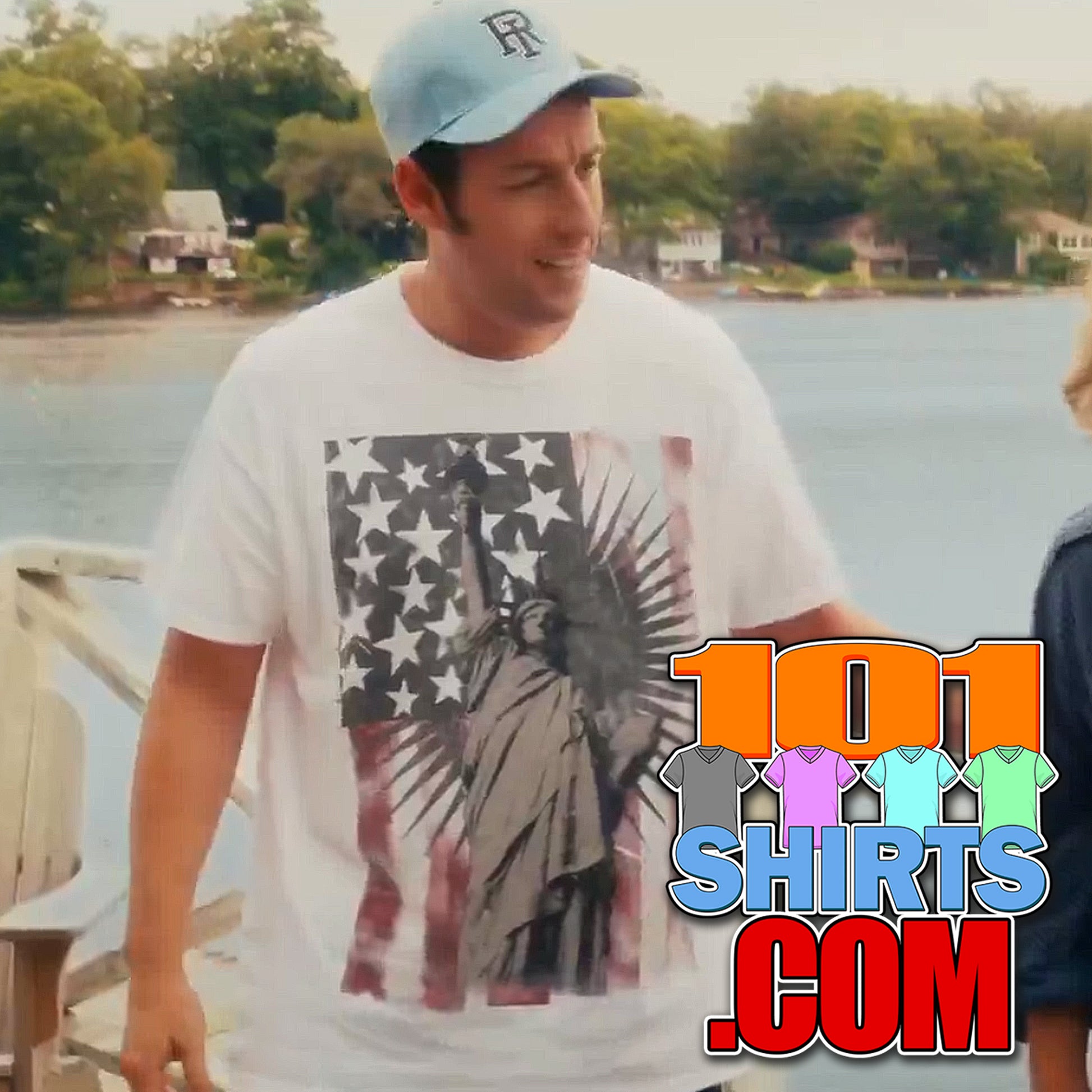 Grown Ups 2010 Movie Lenny Feder Sandler Statue of Liberty American Flag Tee.
