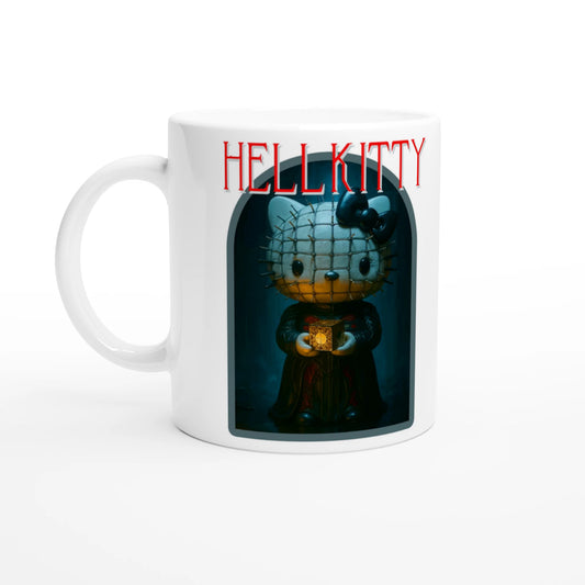 Hellkitty Mug - Hello Kitty & Hellraiser Pinhead Horror Mashup, Unique Goth & Cult Film Fan Gift, Coffee Cup