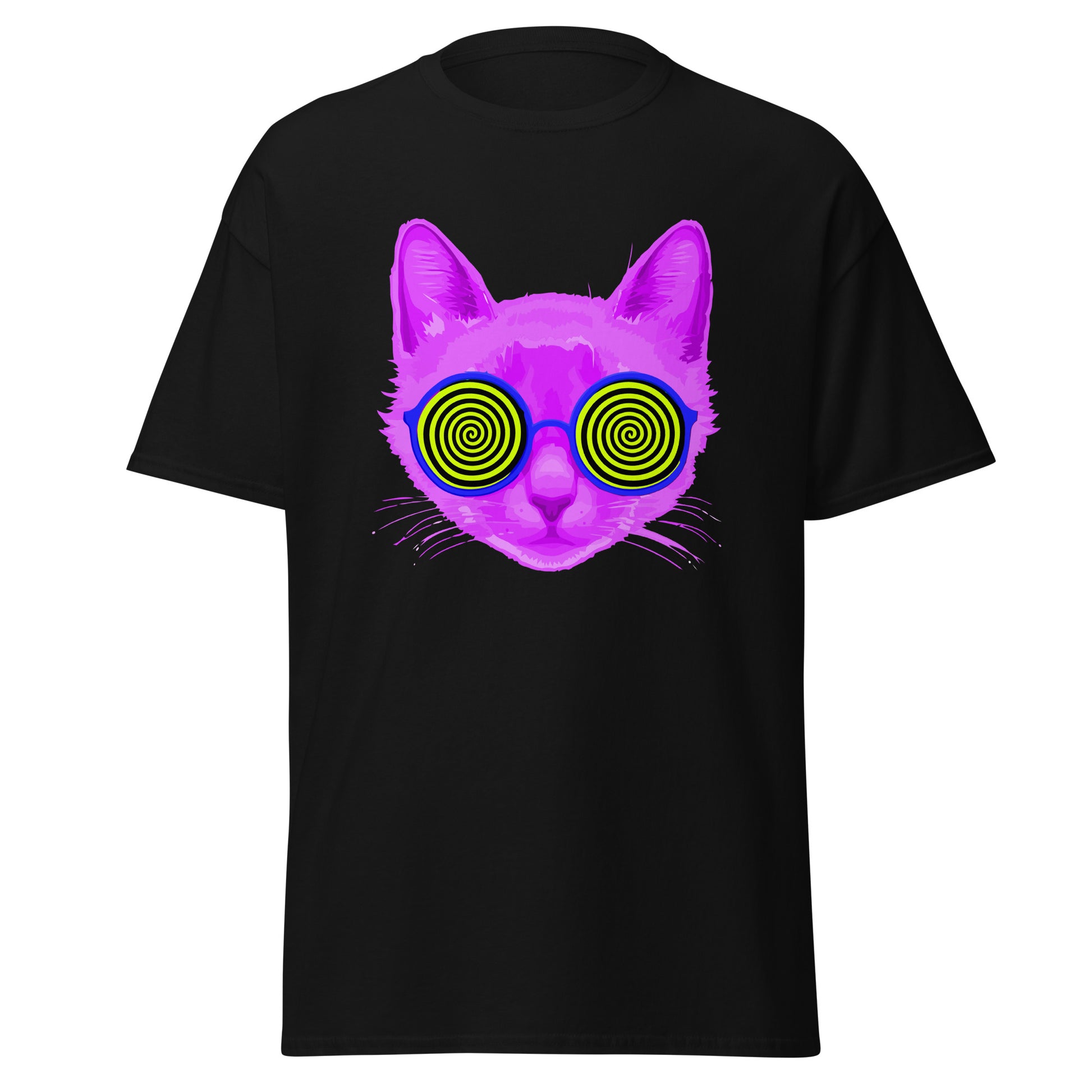 Hypnotic Phychedelic Cat with Spiral Eyes Follow me Hypnotized Trippy T-Shirt