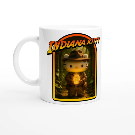 Indiana Kitty Mug - Hello Kitty & Indiana Jones Parody, Adventurous Movie Fan Gift, Coffee Cup