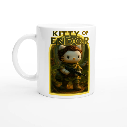 Kitty of Endor Mug - Hello Kitty & Star Wars Princess Lea Forest Moon Parody, Cute Sci-Fi Fan Gift, Coffee Cup