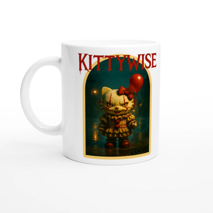 Kittywise Mug - Hello Kitty & IT Horror Mashup, Spooky Clown Fan Gift, Unique Coffee Cup