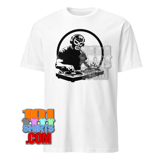 Lucha Libre DJ T-Shirt - Masked Wrestler Turntablist Tee - Unique Music & Wrestling Fusion