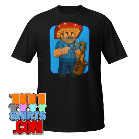 Minecraft Movie Steve with Saxophone and Mushroom Cap Hat T-Shirt