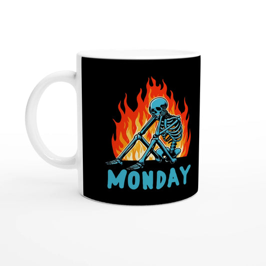 Monday Skeleton Fire Mug - Funny Monday Blues, Relatable Office Humor, Unique Coffee Cup