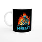 Monday Skeleton Fire Mug - Funny Monday Blues, Relatable Office Humor, Unique Coffee Cup