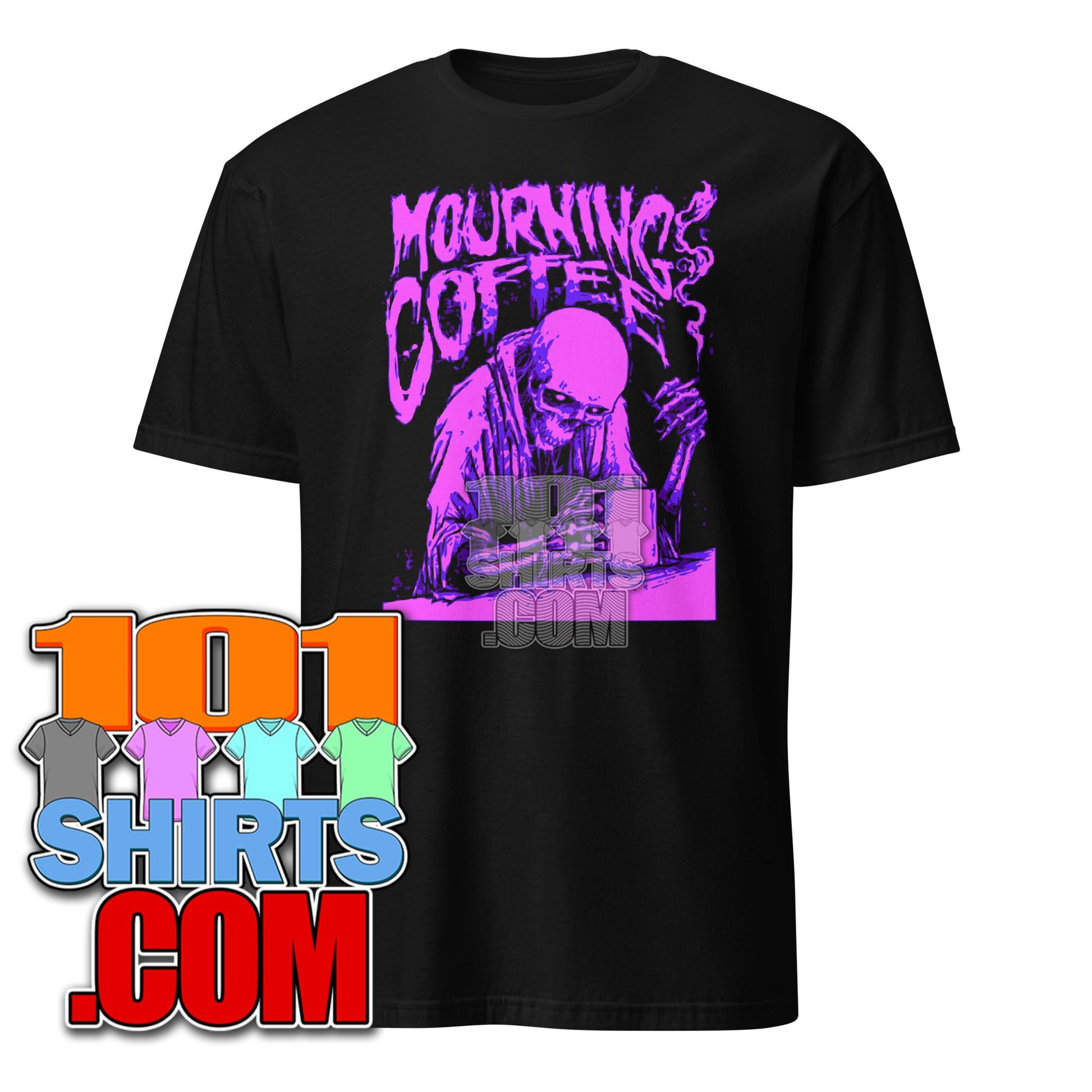 Mourning Coffee Skeleton - Grim Reaper with Coffee Mug T-Shirt