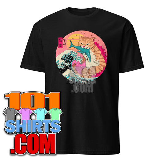 Neko Wave Kaiju - Funny Cat Monster Eating Shark T-Shirt