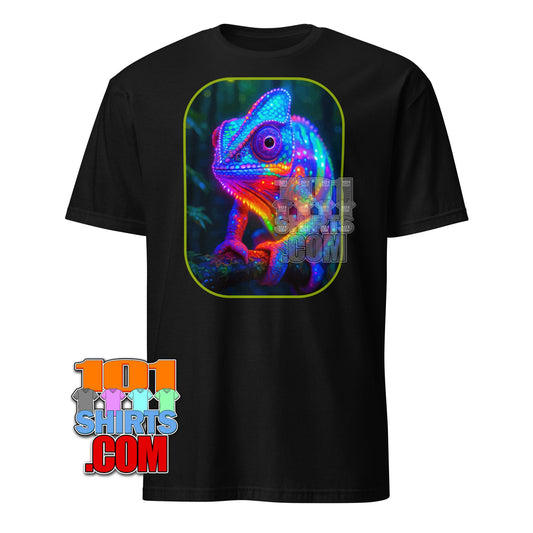 Neon Rainbow Chameleon T-Shirt - Vibrant & Psychedelic Animal Art