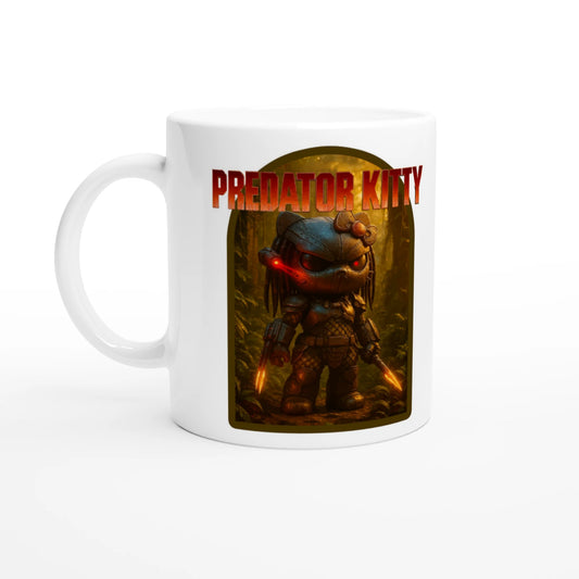 Predator Kitty Mug - Hello Kitty & Predator Movie Mashup, Sci-Fi Horror Fan Gift, Coffee Cup