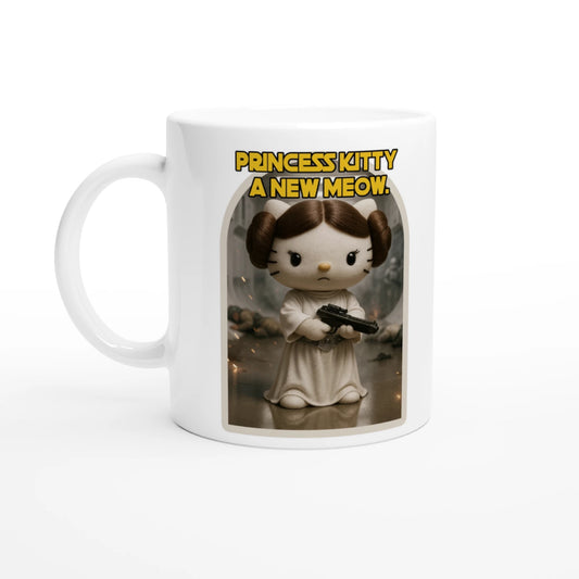 Princess Kitty: A New Meow Mug - Hello Kitty & Star Wars princess Lea Parody, Cute Sci-Fi Fan Gift, Coffee Cup