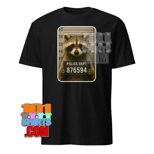 Raccoon Police Mugshot T-Shirt: Trash Panda Trouble - A Wanted Critter! Tee