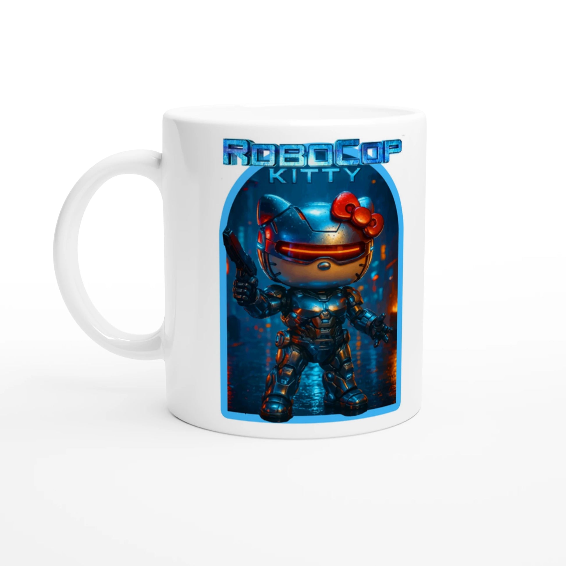 Robocop Kitty Mug - Hello Kitty & Robocop Sci-Fi Mashup, Unique Movie Fan Gift, Coffee Cup