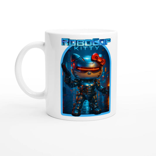 Robocop Kitty Mug - Hello Kitty & Robocop Sci-Fi Mashup, Unique Movie Fan Gift, Coffee Cup