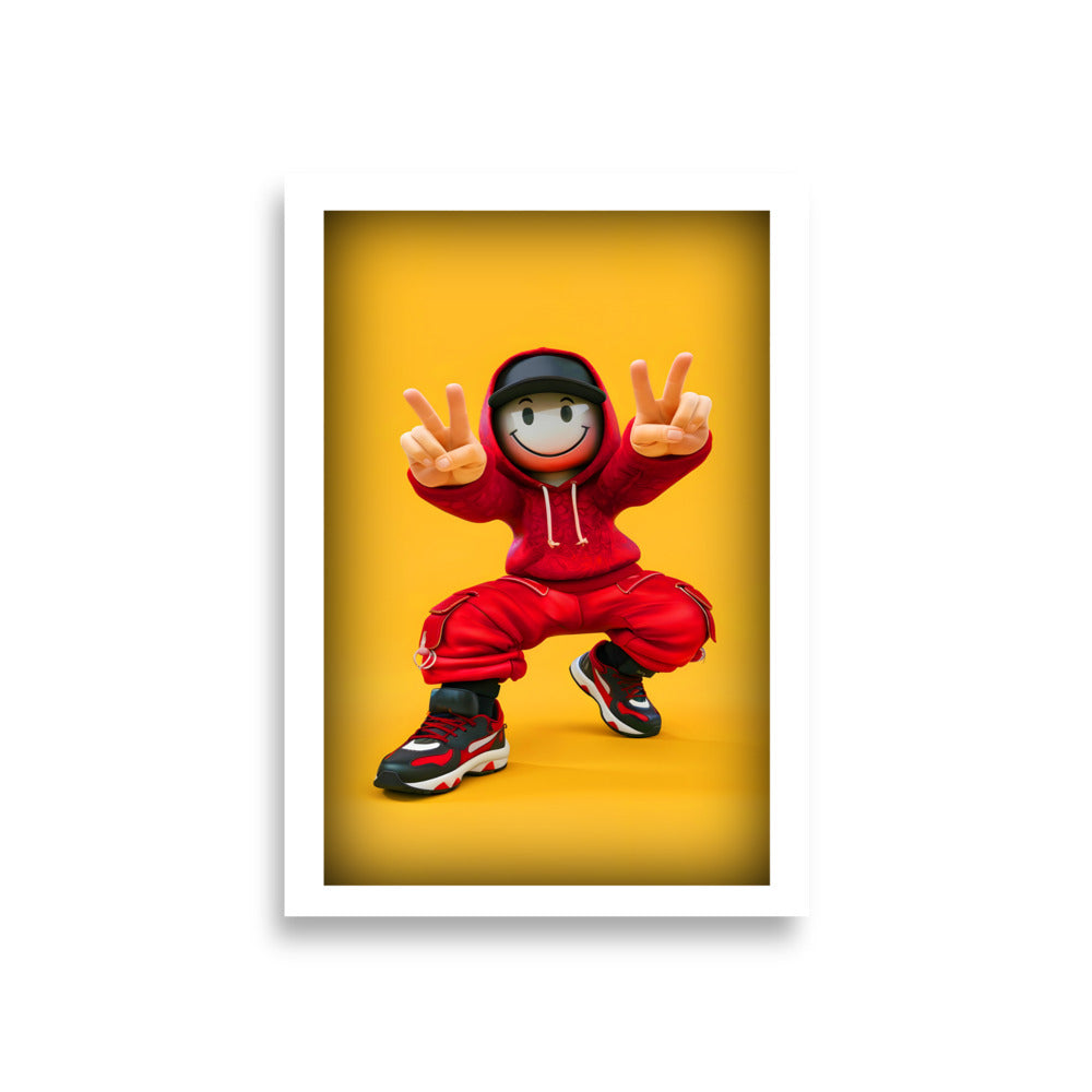 Smiley Face Head Rapper in Red Tracksuit Illustration Art Print Poster A1 23.3″×33.1″