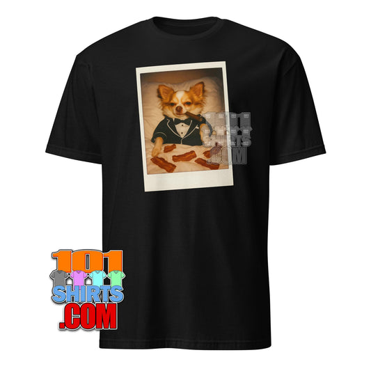 Sophisticated Chihuahua Tuxedo T-Shirt - Funny Dog Cigar & Bacon Tee