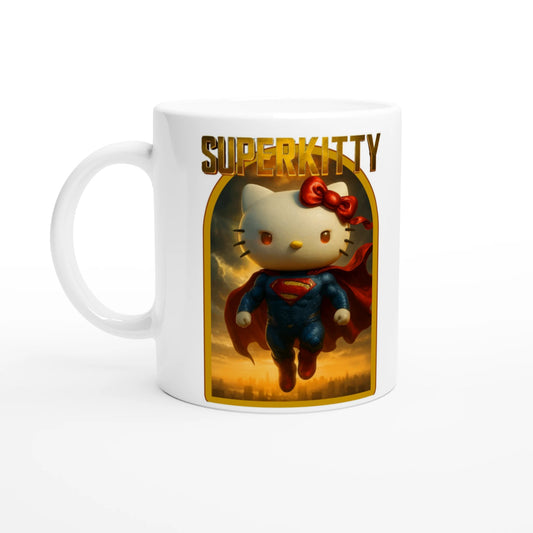 Superkitty Mug - Hello Kitty & Superman Hero Mashup, Adorable DC Comics Fan Gift, Coffee Cup