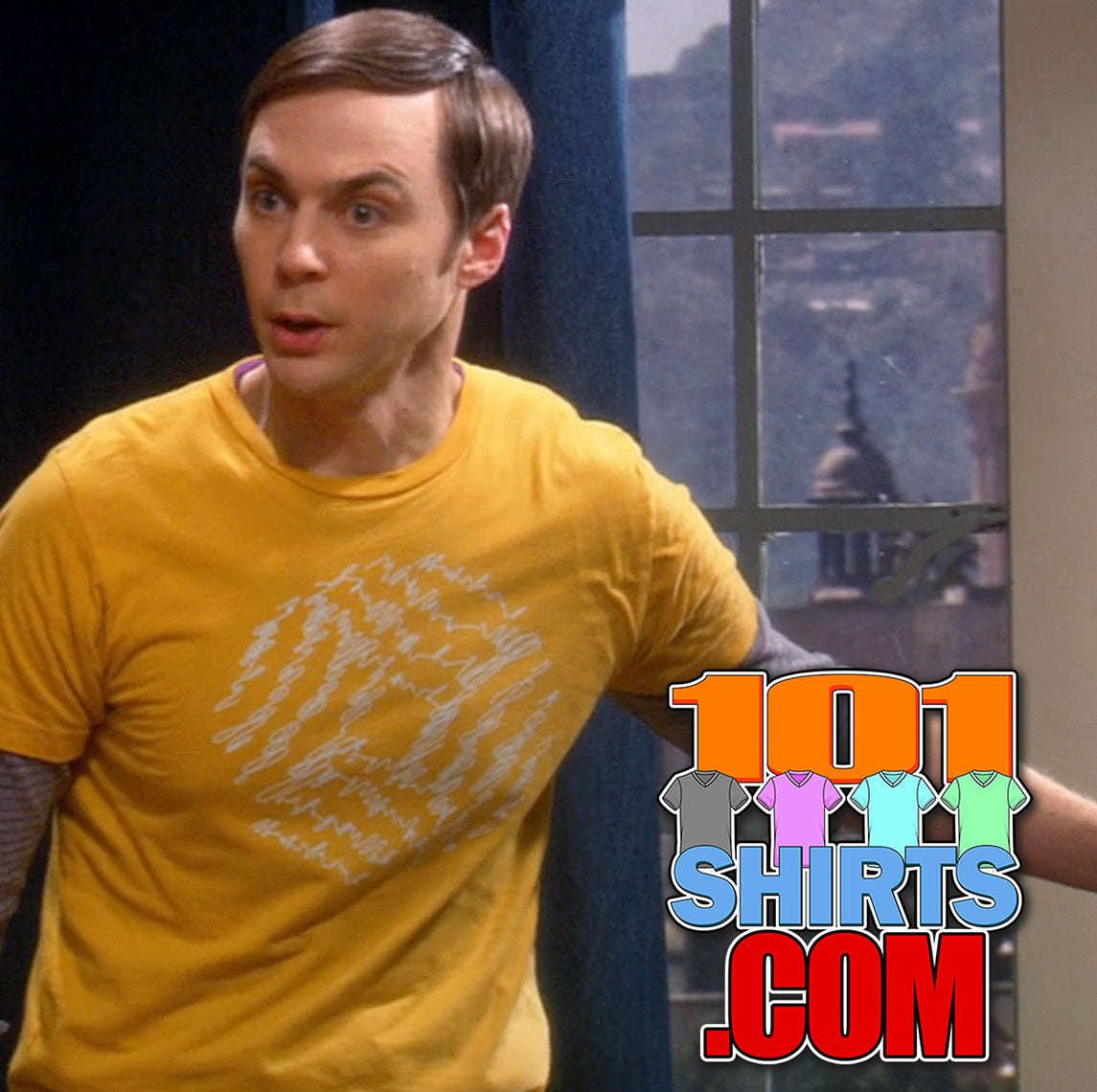 The Big Bang Theory Sheldon Cooper Yellow Round Scribble Graphic Art T-Shirt