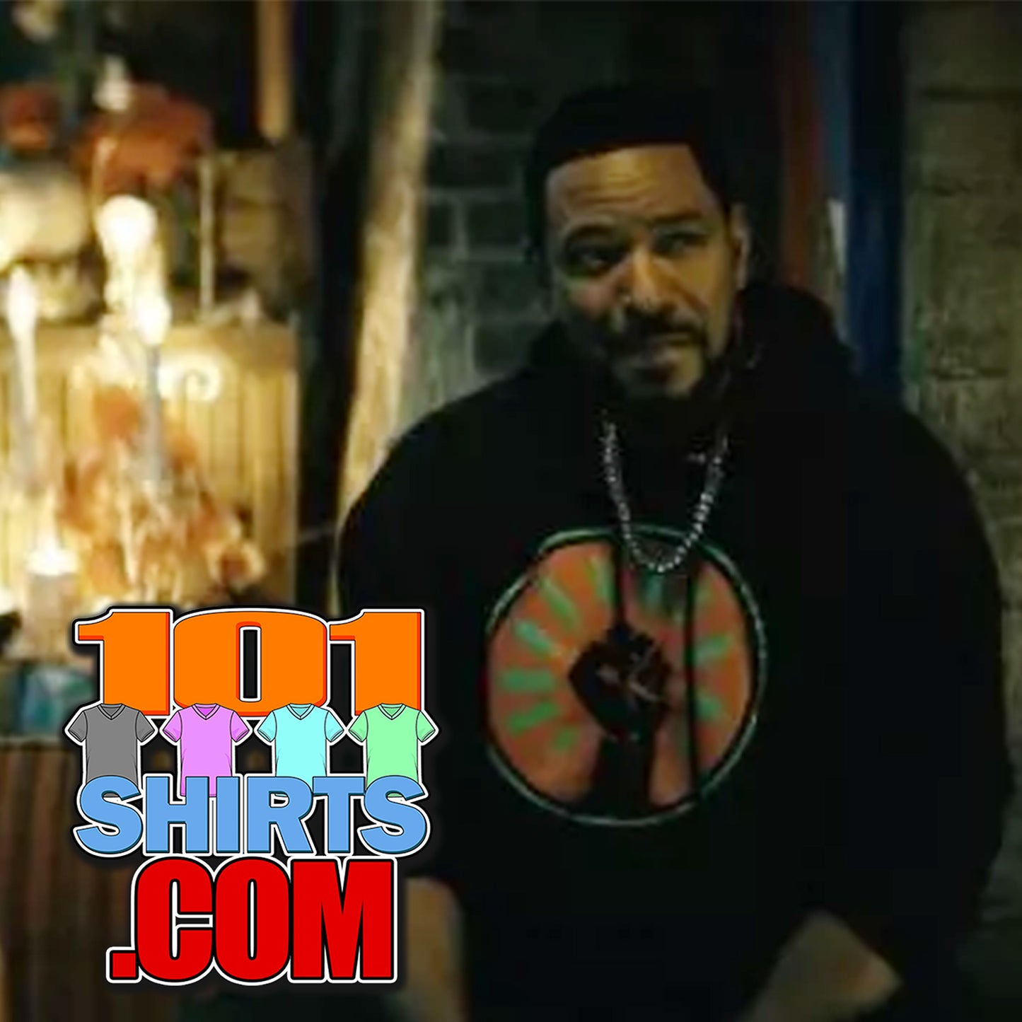 The Boys Season 4 Marvin Mother's Milk M.M. Black Fist Logo Tee worn by Laz Alonso as Marvin T. Milk.