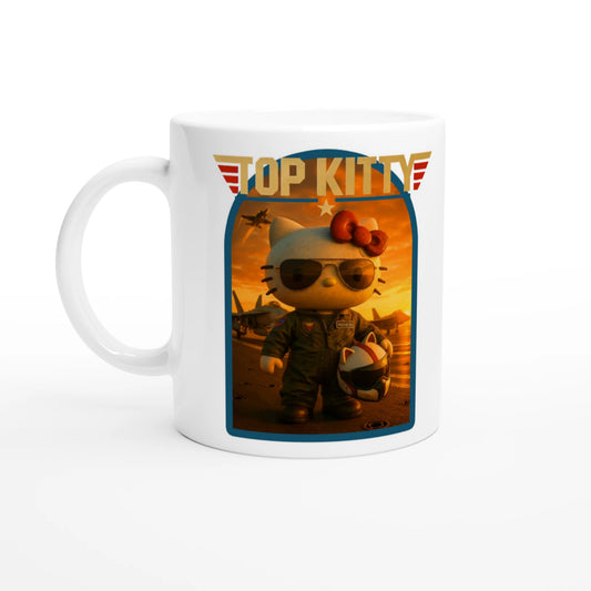 Top Kitty Mug - Hello Kitty & Top Gun Parody, Maverick Fan Gift, Aviator Coffee Cup