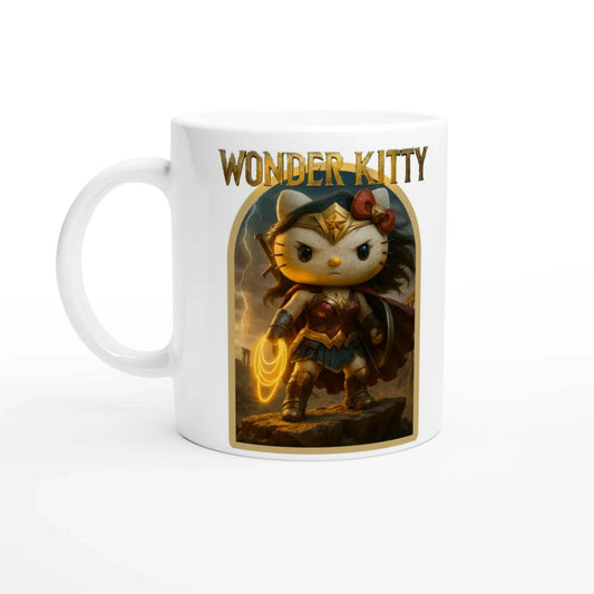 Wonder Kitty Mug - Hello Kitty & Wonder Woman Superhero Mashup, Powerful DC Comics Fan Gift, Coffee Cup - 101SHIRTS