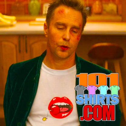 Aiden Wilde Argylle Sam Rockwell Spy Cherrybomb Cheery Bomb Mouth Cherrylips Lips Prop Replica Reprint Movie T-Shirt - 101SHIRTS