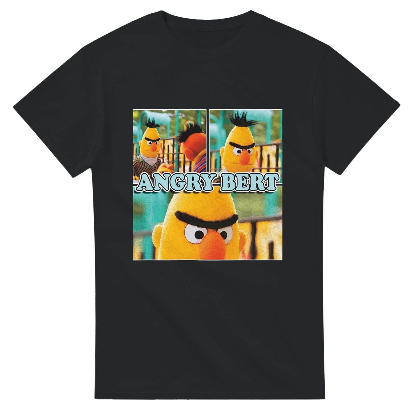 Black 101SHIRTS Angry Bert t-shirt featuring three images of Bert with an angry expression