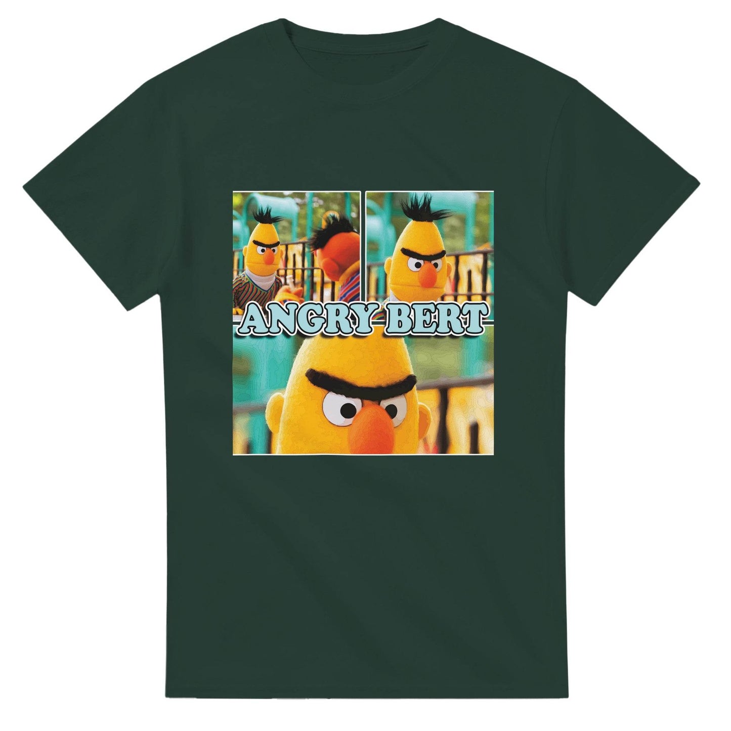 Dark green 101SHIRTS Angry Bert t-shirt featuring angry cartoon Bert face collage design