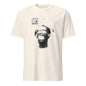 101SHIRTS cream tee with centered black abstract face blur art print t-shirt and small chest patch detail