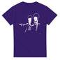 Purple Beavis and Butt-Head parody t-shirt featuring cartoon characters in suits with a gun