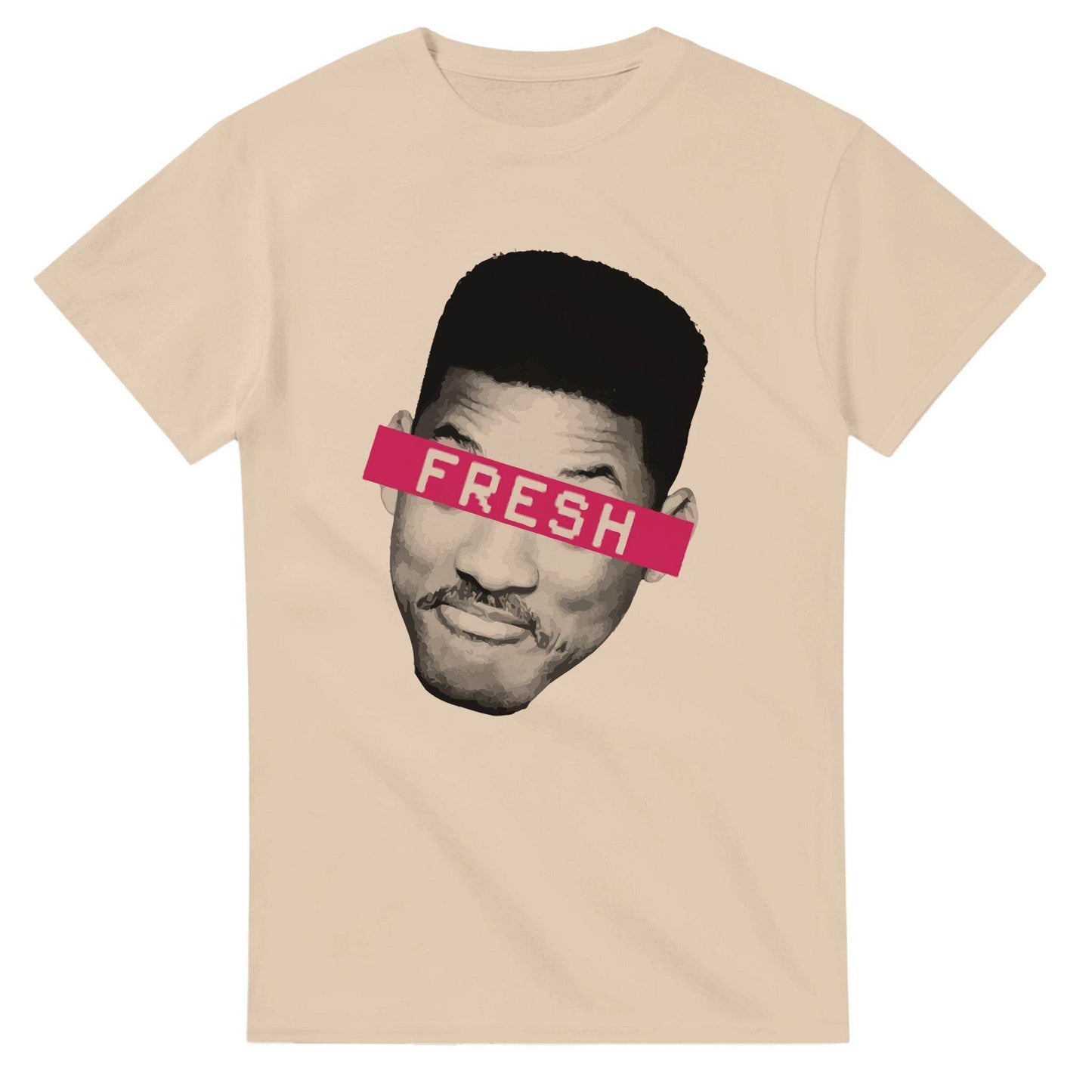 101SHIRTS Fresh Prince of Bel Air T-Shirt beige with graphic face and pink FRESH text